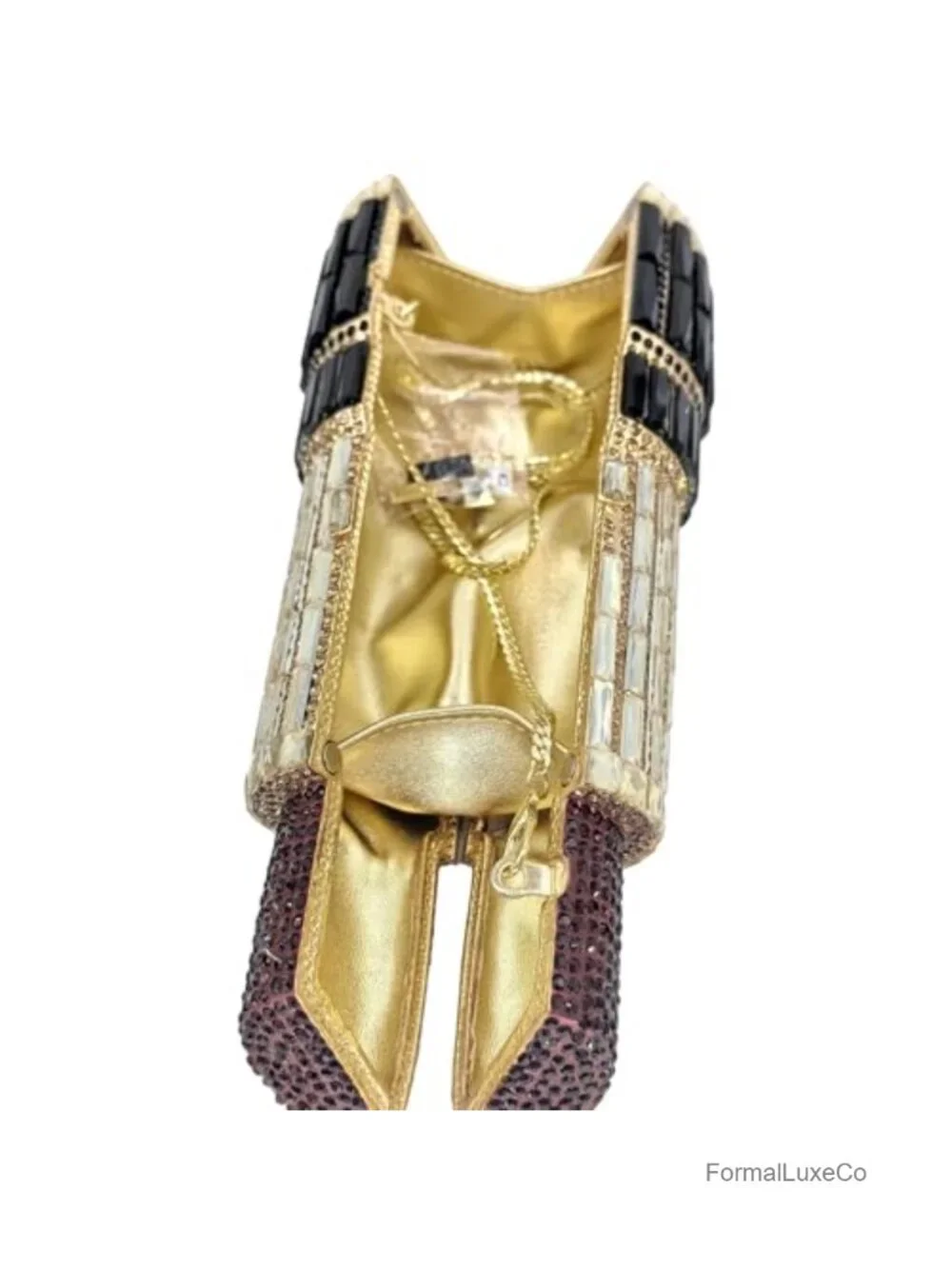 Crystal 3D Lipstick Shape Evening Clutch Purse With Chain Strap